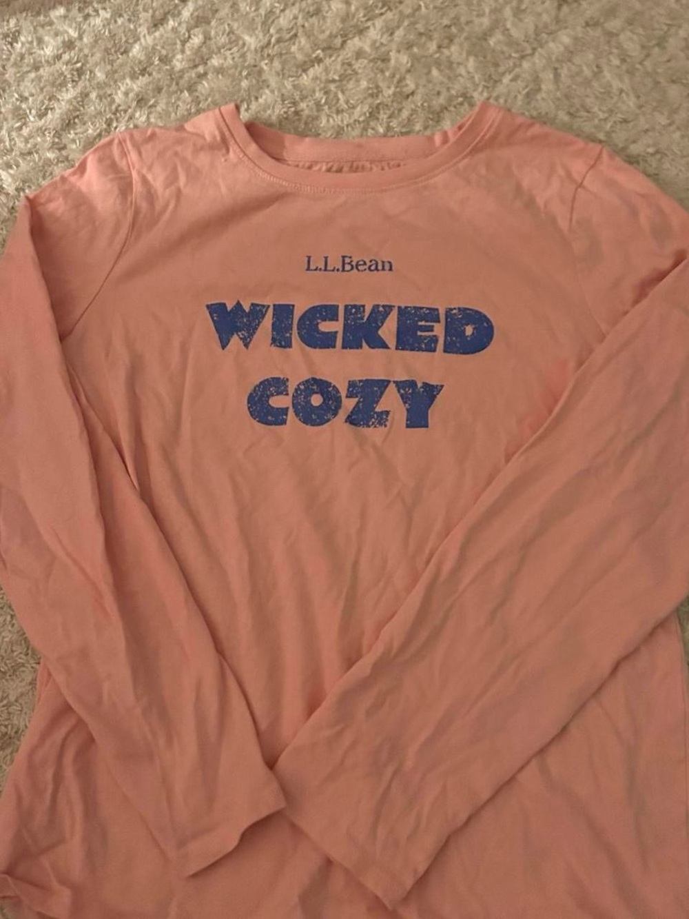 L.L.Bean Pink Long Sleeve Graphic Tee - Blue Text